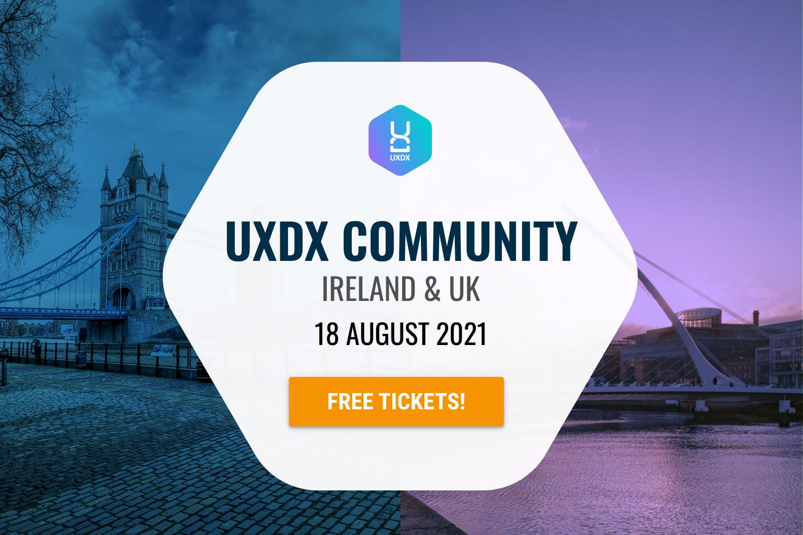 Picture of Tower and Samuel Beckett Bridges promoting the UXDX UK and Ireland Community event.